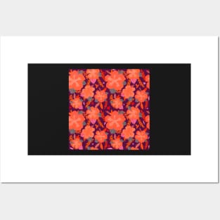 Hibiscus Flower Pattern Orange and Purple Posters and Art